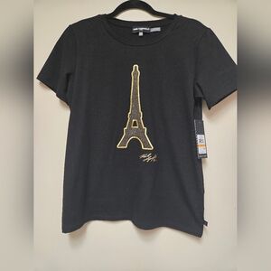 Karl Lagerfeld Black Tee with Gold Eiffel Tower